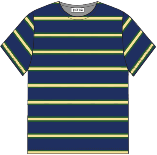 striped tee flat lay -denim stripe