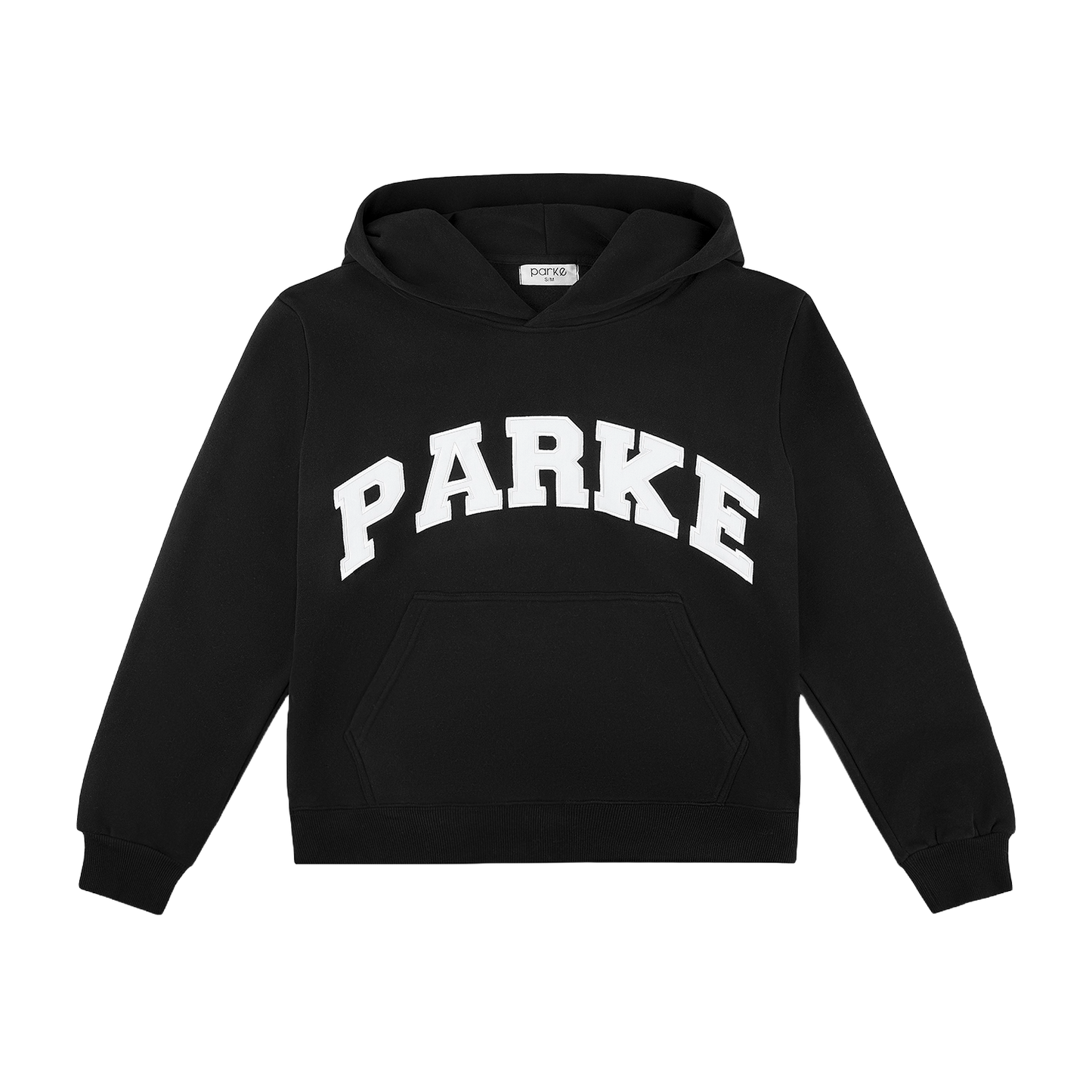 varsity hoodie sweatshirt flat lay - black + white
