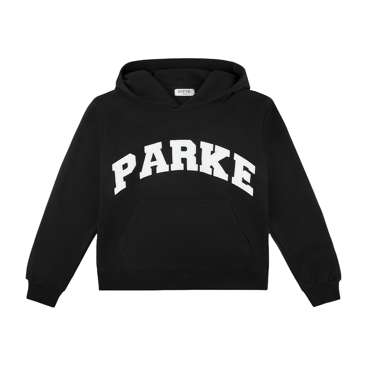 varsity hoodie sweatshirt flat lay - black + white