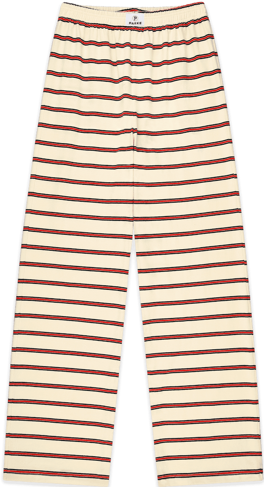 cotton boxer pants flat lay -firecracker stripe