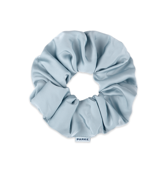 satin scrunchie flat lay -something blue