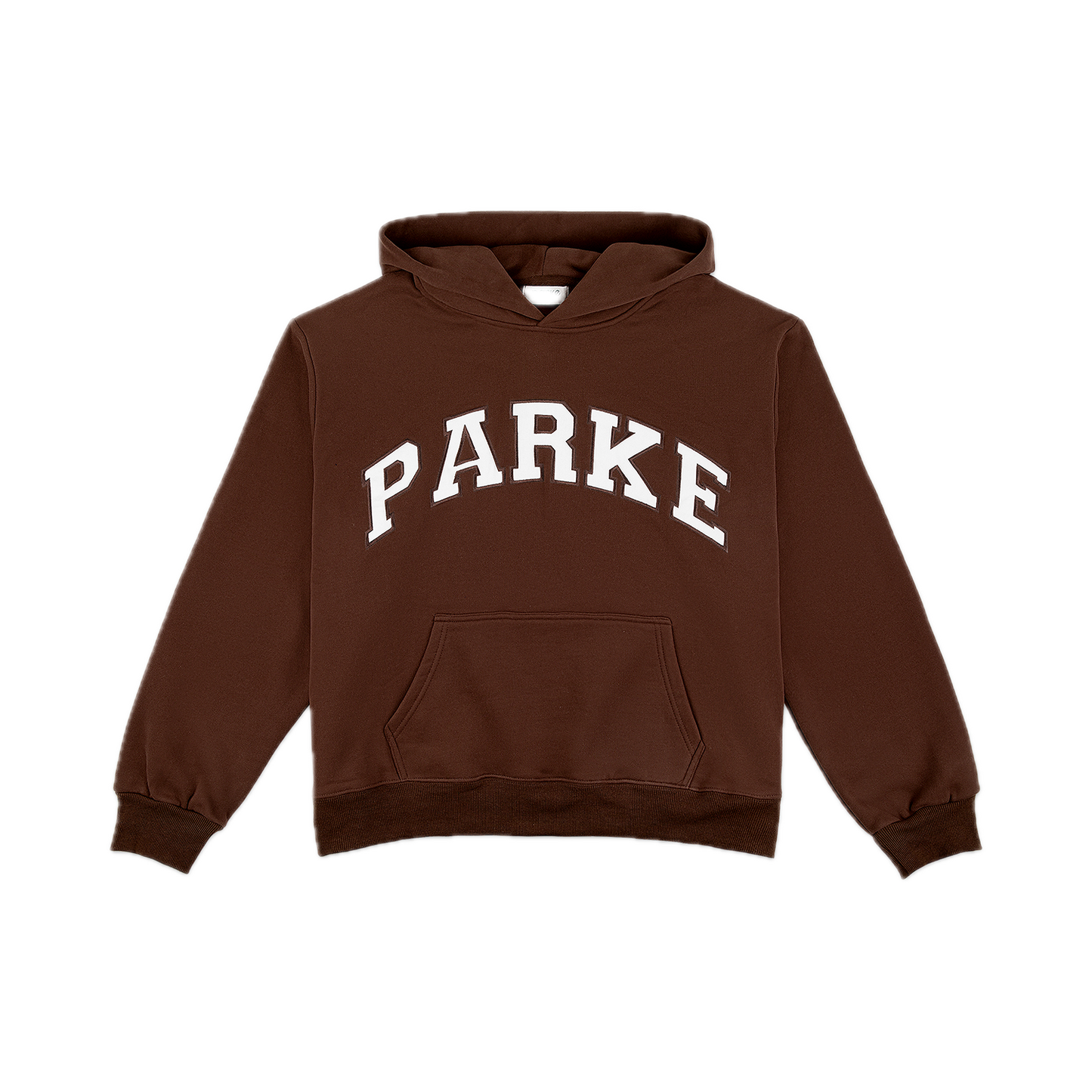 varsity hoodie sweatshirt flat lay - chocolate brown + white